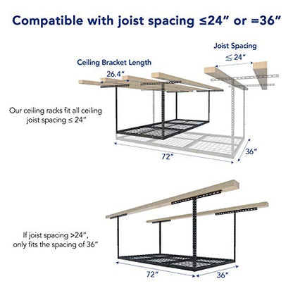 3x6 Overhead Garage Storage Adjustable Ceiling Rack (Black / 3x6 ft)