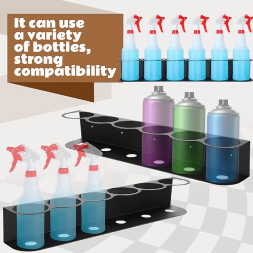 2 Pcs 6 Holes All Purpose Steel Spray Bottle Holder Heavy Duty Can Holder Rack Organizer Easy Install Wall Mount Paint Spray Bottle Organizer Storage Rack for Garage Home Workspace (Black / 6 Holes)