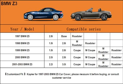 7 Layers Waterproof Car Cover for BMW Z3 1997 (PE-Black / Custom Fit BMW Z3)