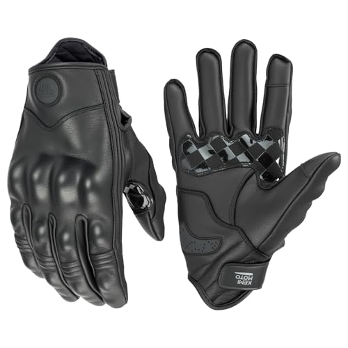 Motorcycle Leather Gloves (Black / Medium)