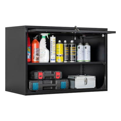 Metal Storage Cabinet Black Wall Cabinets with Shelf and Locking Door (15.7"D x 31.5"W x 21.6"H / Black)