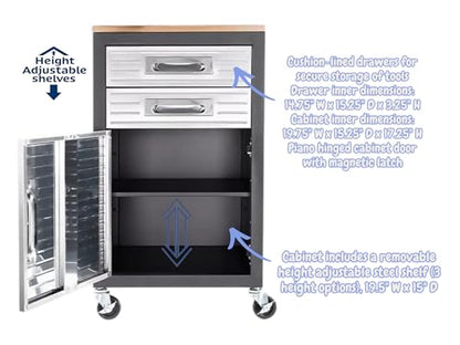 Heavy Duty Rolling Storage Cabinet with Wheels and Drawers (1 Door, 2 Drawer (20" W x 18" D x 34.7" H) / Graphite)
