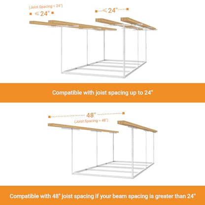 4x8ft Overhead Ceiling Garage Storage Rack (White)