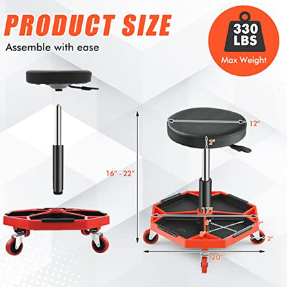 Adjustable Mechanic Rolling Stool (Red)