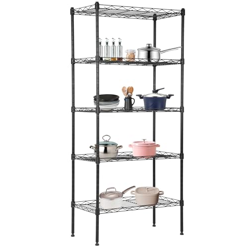 5 Tier Wire Shelf (Black / 22"D x 12"W x 48"H)