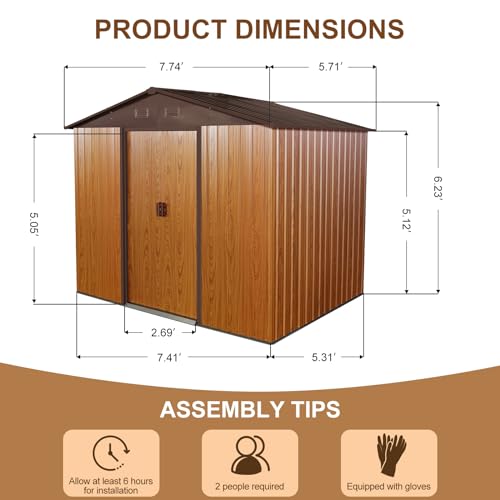 6x8 FT Outdoor Storage Shed (6x8 FT/No Window / Coffee)
