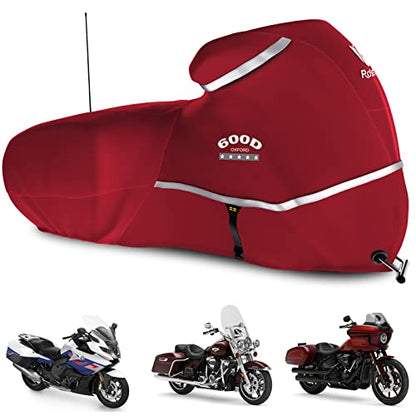 Motorcycle Cover with Side Box Heavy Duty 600D Waterproof for Touring Models Harley Davidson Road King (Red / Side Box)