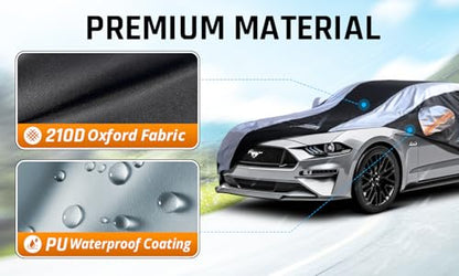 Mustang Car Cover Waterproof All Weather with Silver Strip Design (Custom Fit Ford Mustang)