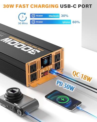 3000W Pure Sine Wave Inverter 24V DC to 110V 120V AC Converter for RV Truck Home Off (3000w-24v)