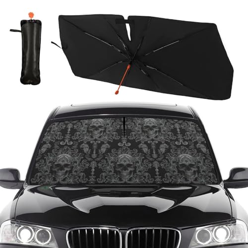 Gothic Skull Car Windshield Sunshade Umbrella Foldable (57X31 Inch / Color-SKULL3)