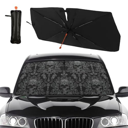 Gothic Skull Car Windshield Sunshade Umbrella Foldable (57X31 Inch / Color-SKULL3)