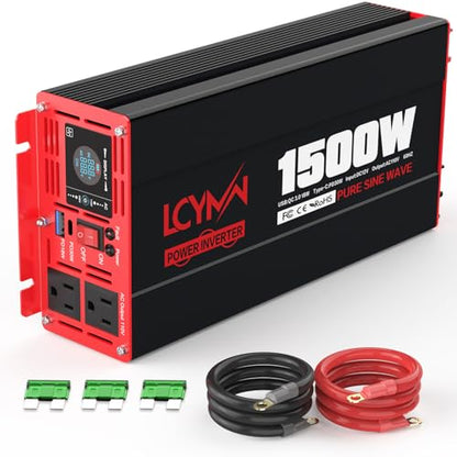 1500 Watt Pure Sine Wave Power Inverter DC 12V to AC 110 (1500W - 12V / Red)