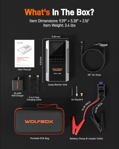 4000A Jump Starter with Air Compressor (4000A + 65W Charger)