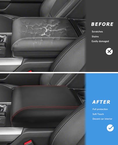 Center Console Cover for 2025 2026 Ford F150 Accessories Interior 2021 2022 2023 2024 Car Middle Arm Rest Armrest Lid Seat Cover Protector Elbow Cushion Pad (red stitches / 2021-2026)