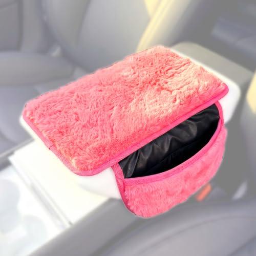 Plush Fuzzy Fur Car Center Console Cover with Side Pockets