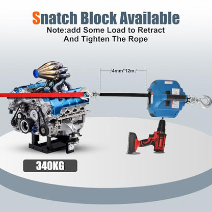 Portable Drill Winch of 1000 LB (1000 lb. Capacity Synthetic Rope（Blue）)