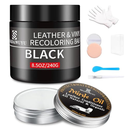 8.5oz Leather Recoloring Balm with 100ml Mink Oil (Black / Leather Recoloring Balm+Mink Oil)