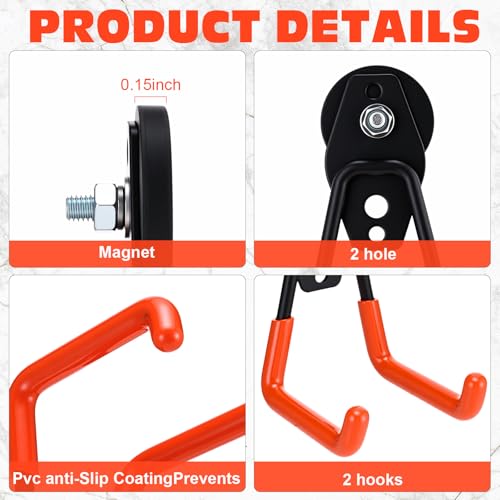 18 Pcs Large Magnetic Hooks Heavy Duty Garage Magnet Hooks Strong Storage Utility Magnetic Hangers with Anti Slip Rubber Coating for Indoor and Outdoor Hanging (Orange)