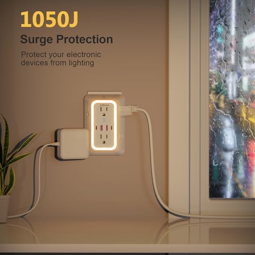 Wall Outlet Extender with Night Light (White with Night Light)