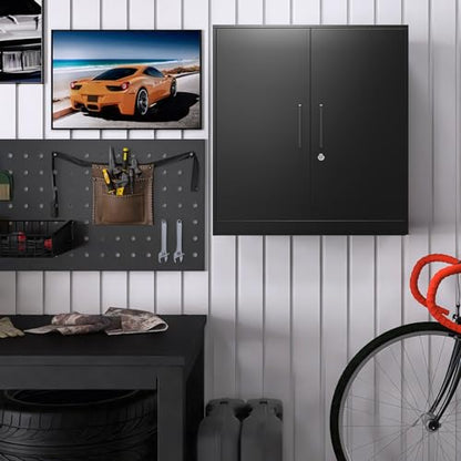 Metal Storage Cabinets with 2 Doors and Handle (27.95"H Metal Handle / Black)