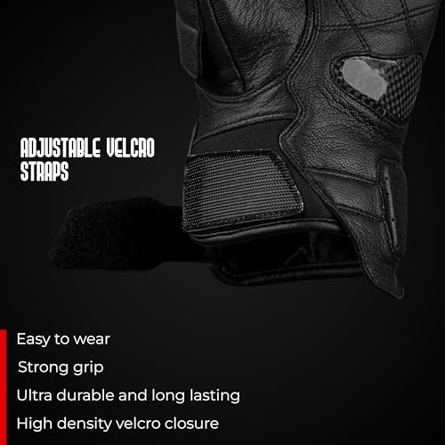 Leather Motorcycle Gloves for Men (Black / 3X-Large)