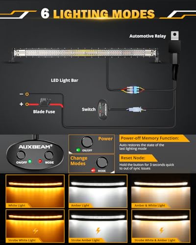 42 Inch LED Light Bar 240W Curved 6 Modes Amber White Strobe Lights (Amber White 42" Curved)