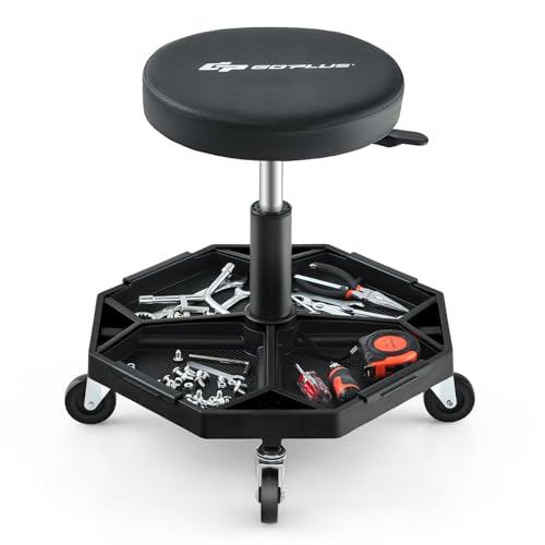 Mechanic Stool with Wheels (Black / Tool Tray)