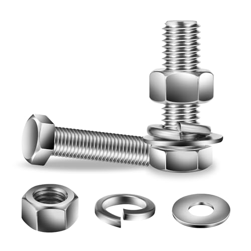1/4-20 x 1-1/2" Hex Head Screw Bolt, Nuts, Flat & Lock Washers, 10Pcs 18-8 (304) Stainless Steel, Fully Threaded, by SG TZH (1/4-20 x 1-1/2" / Silver)