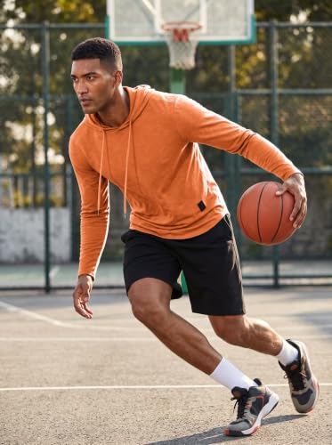 Mens Fashion Athletic Hoodies Sport Sweatshirt Solid Color Fleece Pullover Orange (Large / Orange)