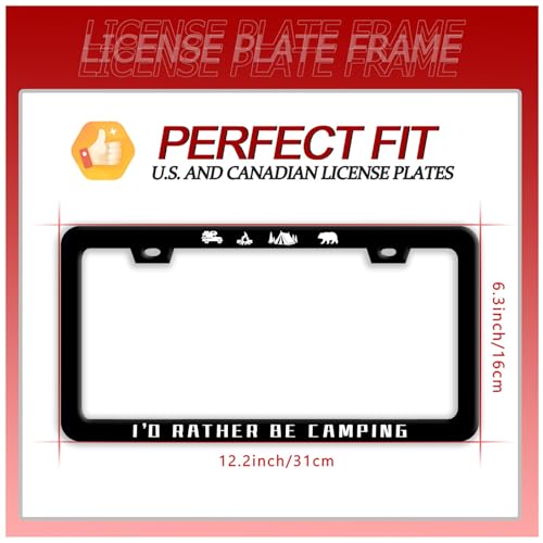 I'd Rather Be Camping Stainless Steel License Plate Frame for US Cars Decor (I'D Rather Be Camping)