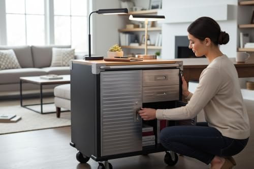 Heavy Duty Rolling Storage Cabinet with Wheels and Drawers (1 Door, 4 Drawer (28" W x 25" D x 34.5" H) / Graphite)