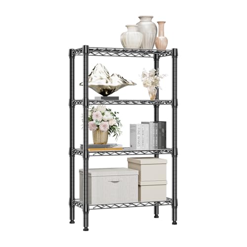 1000 lbs 4 Tier Shelf Metal Storage Shelves Wire Rack Closet Organizers for Garage Kitchen Bathroom Laundry Black 11.8" D x 25.6" W x 45.5" H (4 tier, 11.8" D x 25.6" W x 45.5" H / Black)