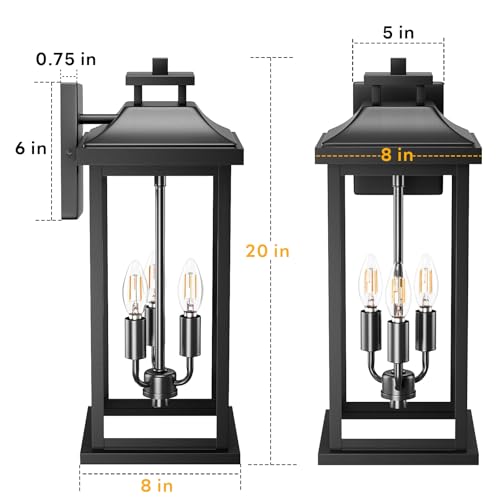 20" Large Black Exterior Lighting Fixture 3 (Black / 1-Pack/No Sensor)