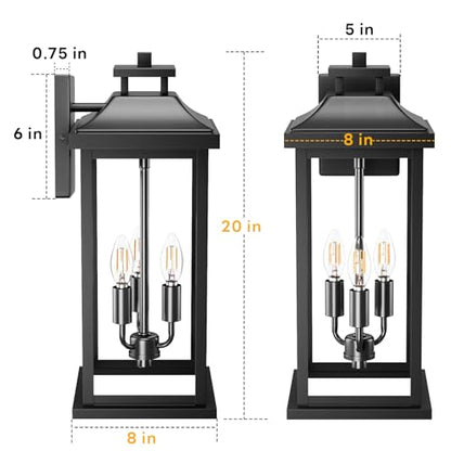 20" Large Black Exterior Lighting Fixture 3 (Black / 1-Pack/No Sensor)