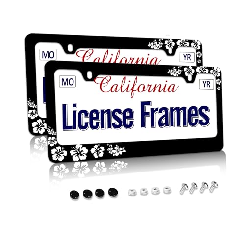 Hibiscus Flower License Plate Frame Hibiscus License Plate Holder Floral License Plate Covers tag Frame (Hibiscus License Plate Frame / one size)
