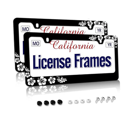 Hibiscus Flower License Plate Frame Hibiscus License Plate Holder Floral License Plate Covers tag Frame (Hibiscus License Plate Frame / one size)