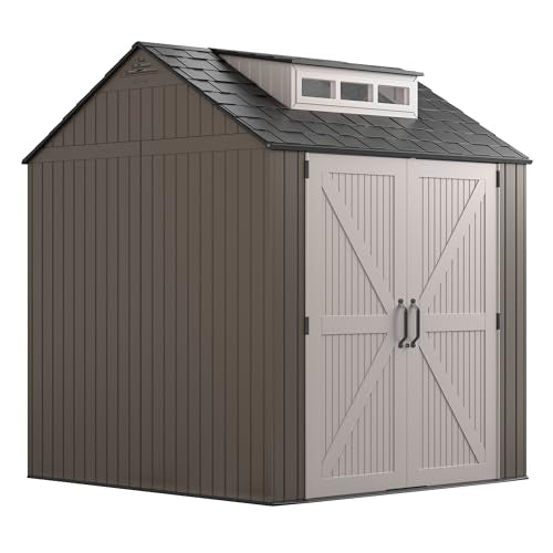 Large Resin Outdoor Storage Shed With Floor (7'x7' / Brown)