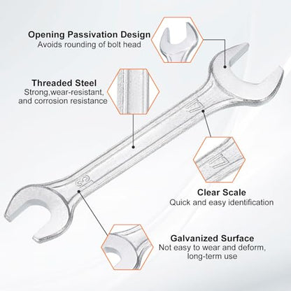 Double Open End Wrench 13mm x 17mm Metric 15 Degree Offset Angle Small Flat Head Wrench Galvanizing Open Ended Spanner for Automotive Repair Furniture Assembly (13mm x 17mm)