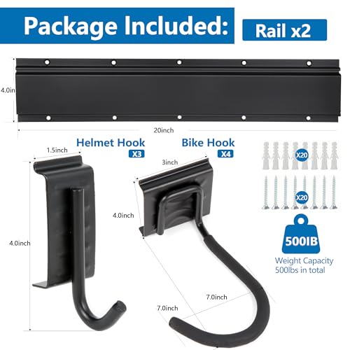 40.24in Vertical Wall Bike Rack Holds 4 Bikes 3 Helmet Hooks (4 Bikes - 20 inch - 2 Panels)