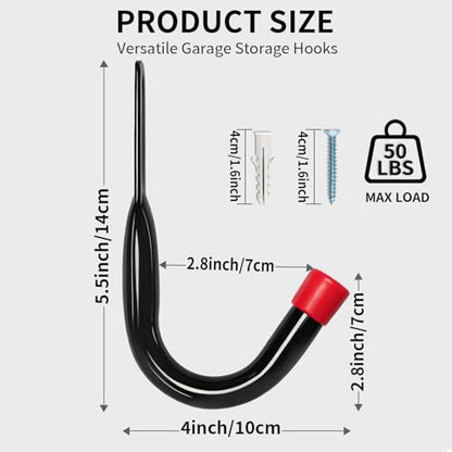 Wall Mount Garage Storage Hooks (5.5Inch x 4Inch)