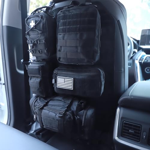 Universal Tactical Seat Back Organizer Vehicle Molle Panel Organizer Storage Bag with 5 Detachable Molle Pouch for All Vehicel Such as Jeep (Upgraded-B-Black)