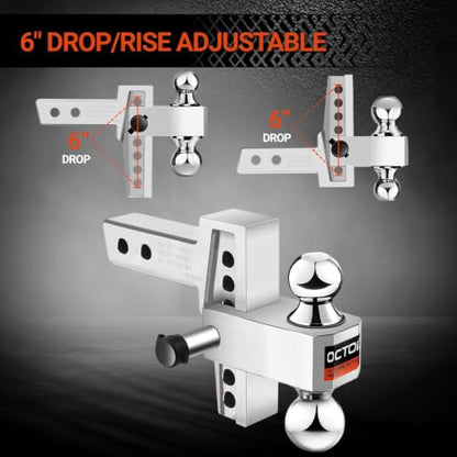 Adjustable Trailer Hitch (Silver Dual Ball / 2 inch - 6 inch Drop)