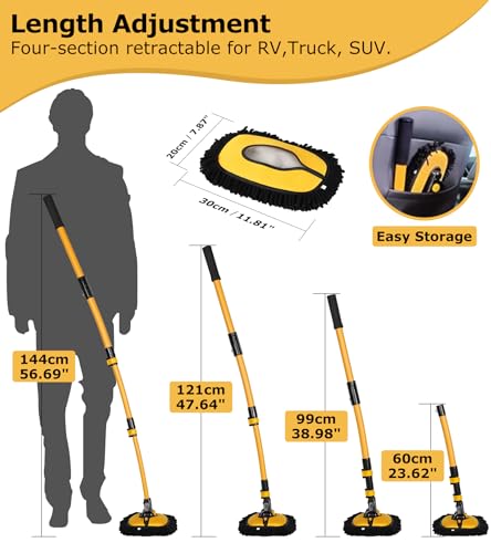 56.7" Car Wash Brush Mop Kit Mitt Sponge with Long Handle Car Cleaning Supplies Kit Tools Car Washing Duster Exterior Scratch Free (Black)