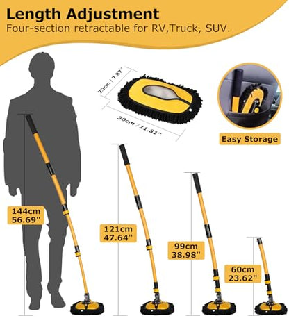56.7" Car Wash Brush Mop Kit Mitt Sponge with Long Handle Car Cleaning Supplies Kit Tools Car Washing Duster Exterior Scratch Free (Black)