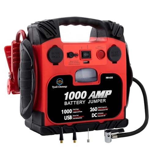Car Battery Jump Starter with Air Compressor Portable Tire Inflator (Black)