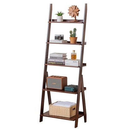 Bamboo Ladder Shelf Bookcase (5 Tier / Walnut)