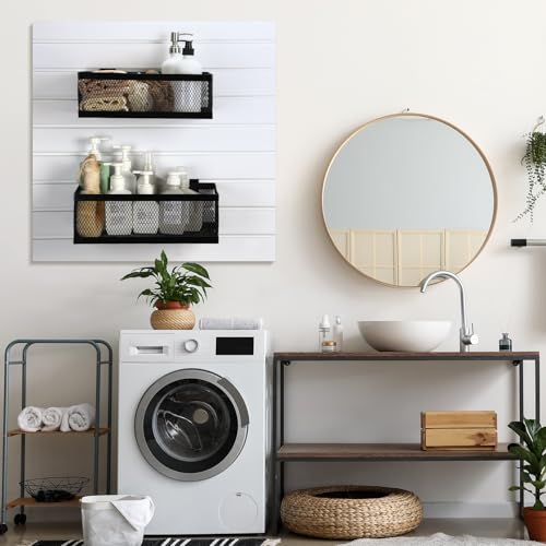 4 Pcs Black Slatwall Baskets 4 Size Metal Mesh Wire Basket for Slatwall Panels Ventilated Wall Mounted Hanging Accessories for Home Garage Retail Store Display (13.5,14.5,15.5,16.5 Inches)