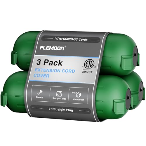 3 Pack] Flemoon Outdoor Extension Cord Safety Cover with Waterproof Seal (Green / Small Box: 5.3" L x 2" W x 2" H)