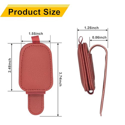 Magnetic Leather Sunglasses Holder for Car (Red)