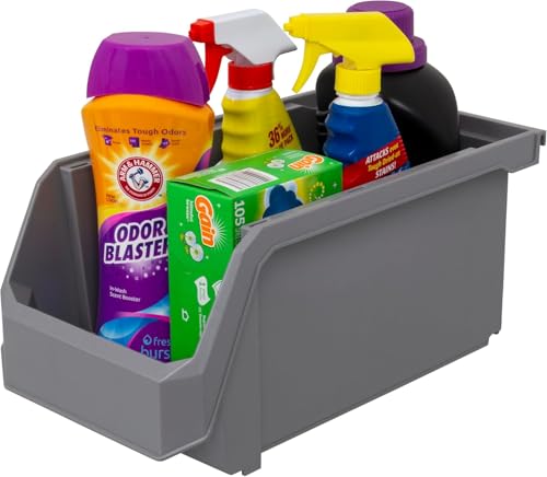 Large Stackable Plastic Storage Bins (Grey / Large, 6-Pack)